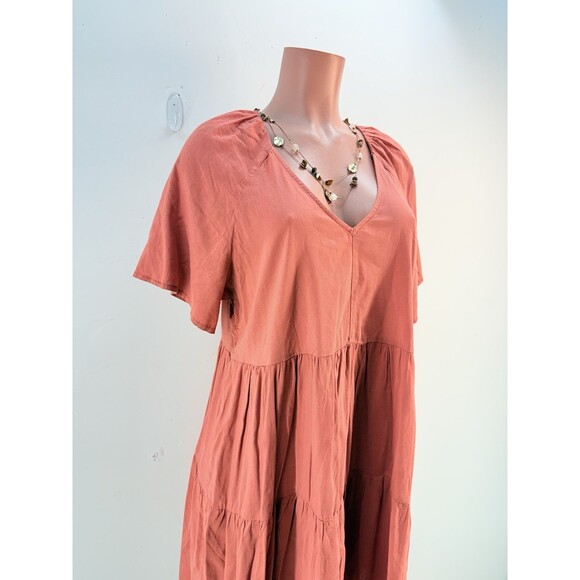 Old Navy Tiered Mini Swing Dress Large Short Sleeve V-Neck - Picture 5 of 11